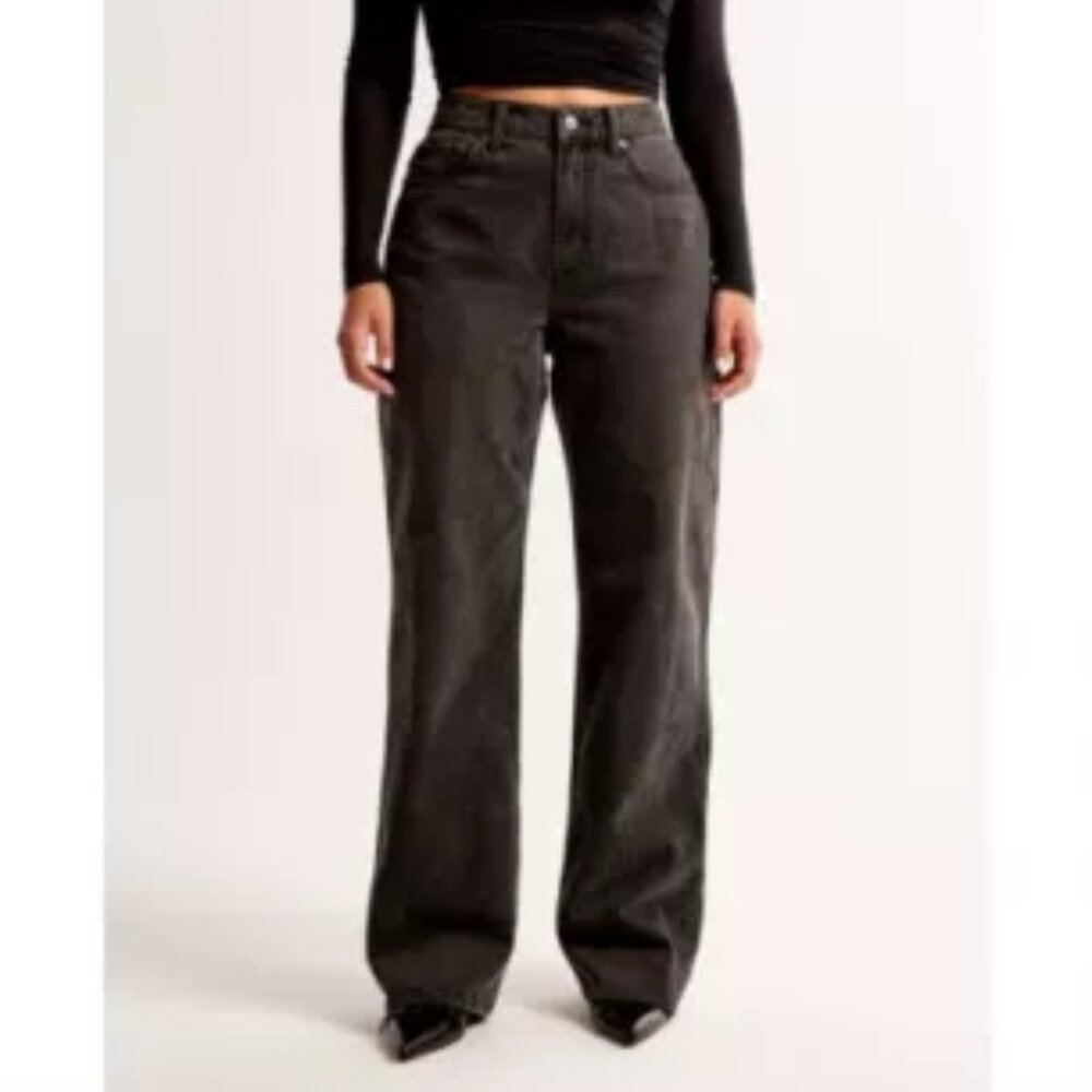 Abercrombie High Rise Loose Wide Leg Jean Dark Grey Color Wash size 26